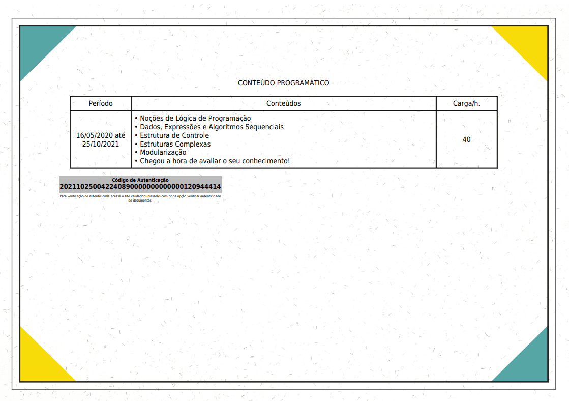 certificado de algoritmo de Alexandre Cordeiro folha 2